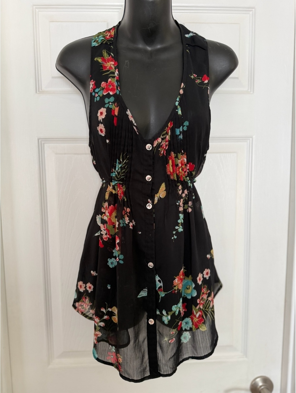 American Rag black floral halter flowy blouse